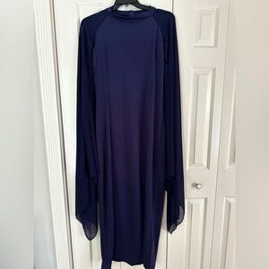 Women's Formal Navy Jersey Long Dress with Flowing Sleeves